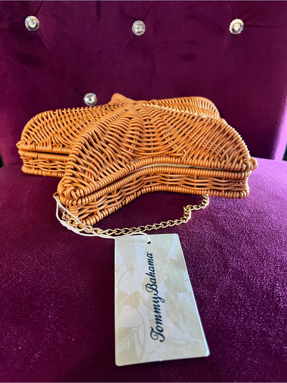Tommy Bahama STAR Wicker SHOULDER Bag Brown WOVEN Chain Detachable NEW - Picture 3 of 12